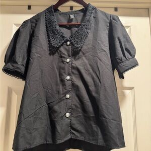 NWOT SHEIN Black Lace Collar Women's Short Sleeve Top Size Medium